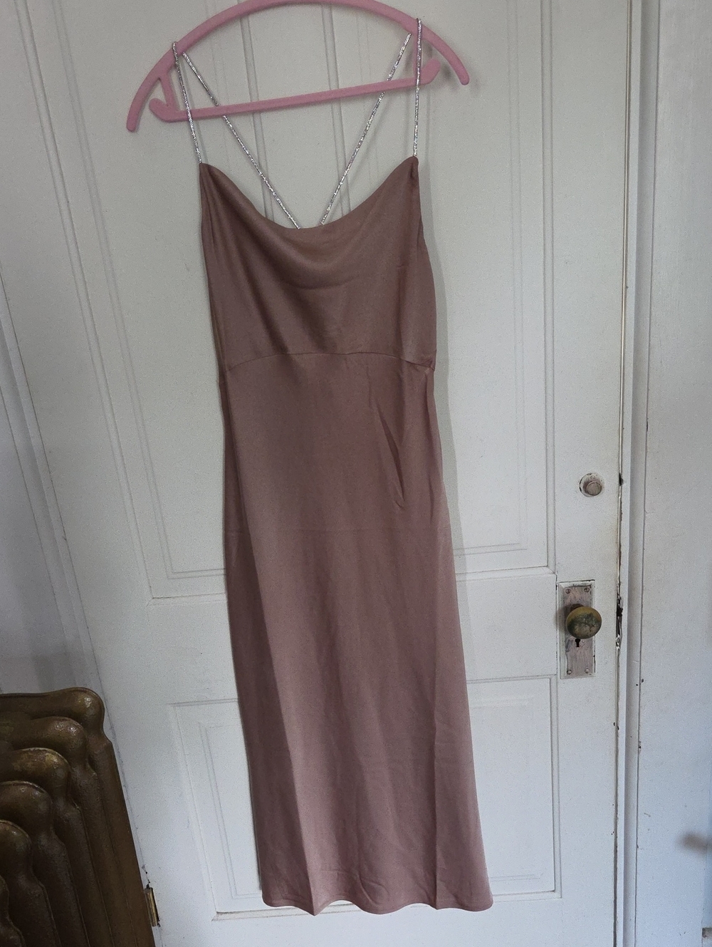 Easel Rhinestone Strap Satin Maxi Dress